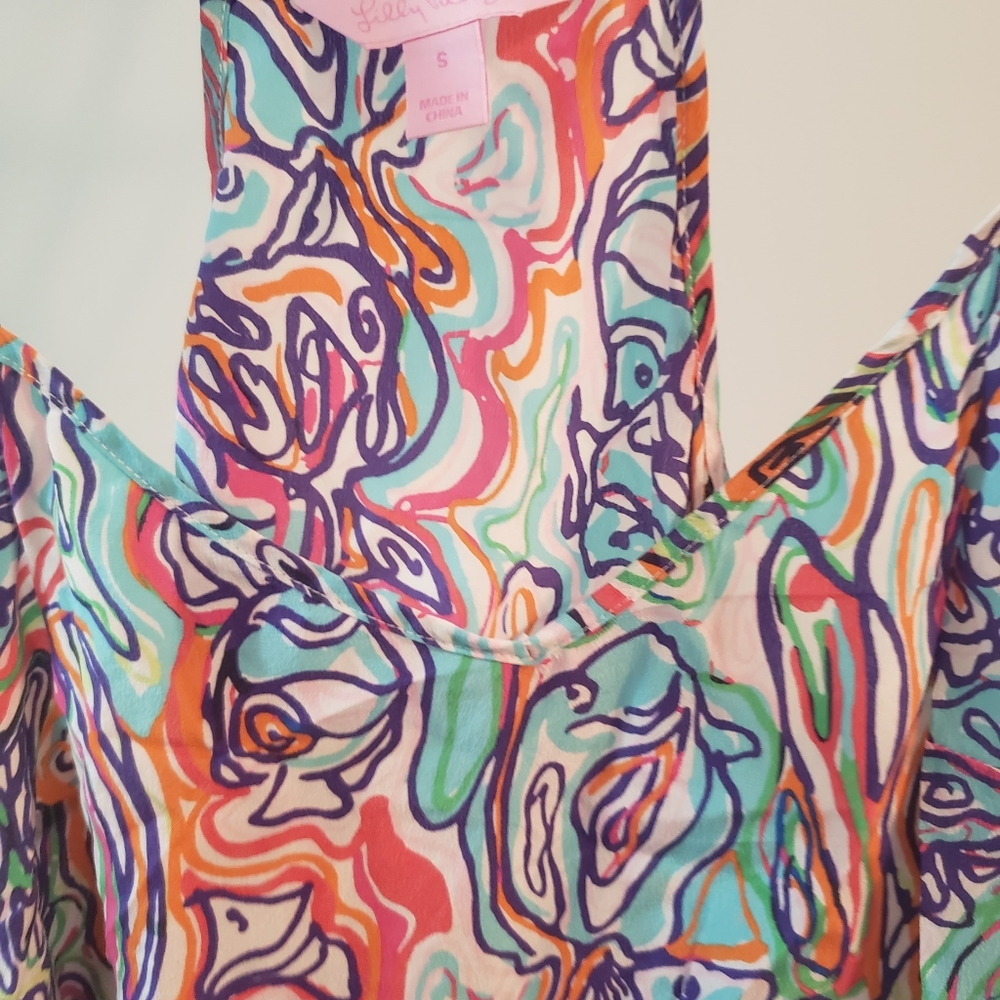 LILLY PULITZER PURRFECT DUSK SILK SLEEVELESS TOP SIZE SMALL - Picture 4 of 6
